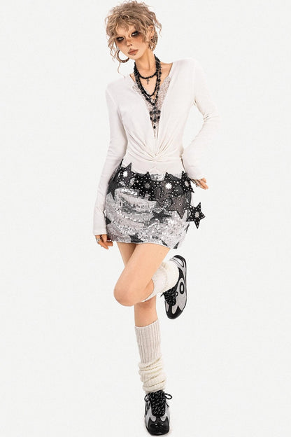 Y2K Metallic Sequin Mini Skirt