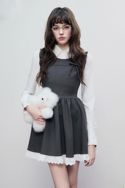 Spring Lace Bow Waist Tank Dress