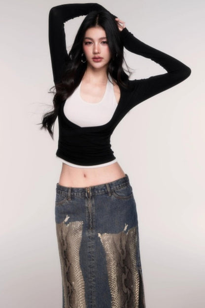 Two-Piece Halterneck Long Sleeve Top