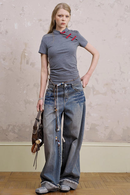 Chinese Chic Bow Short Sleeve Top