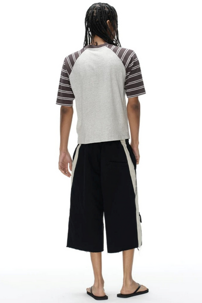Washed Distressed Patchwork Shorts