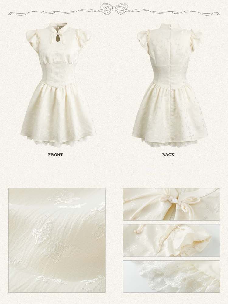 Chinese Style Raffle Sleeve Embroidery Lace Dress