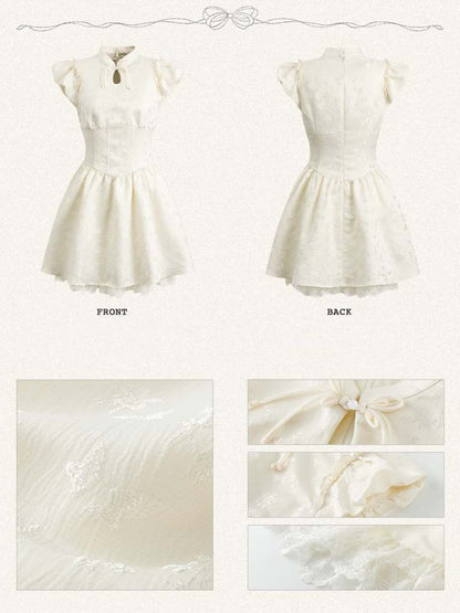 Chinese Style Raffle Sleeve Embroidery Lace Dress