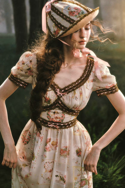 French Retro Lace Print Dress