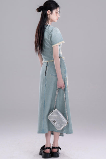 Cold Slit Blue Skirt Set-Up