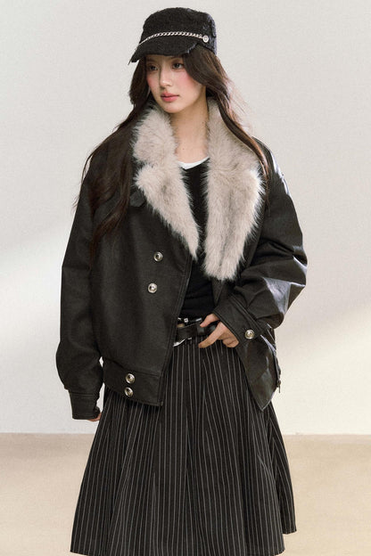 Large Fur Collar Biker Jacket