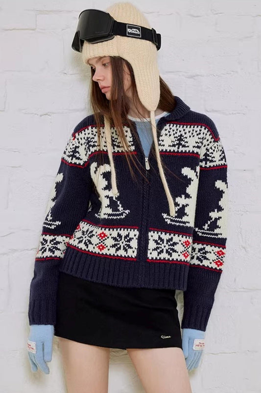 Navy Fair Isle Wool Cardigan