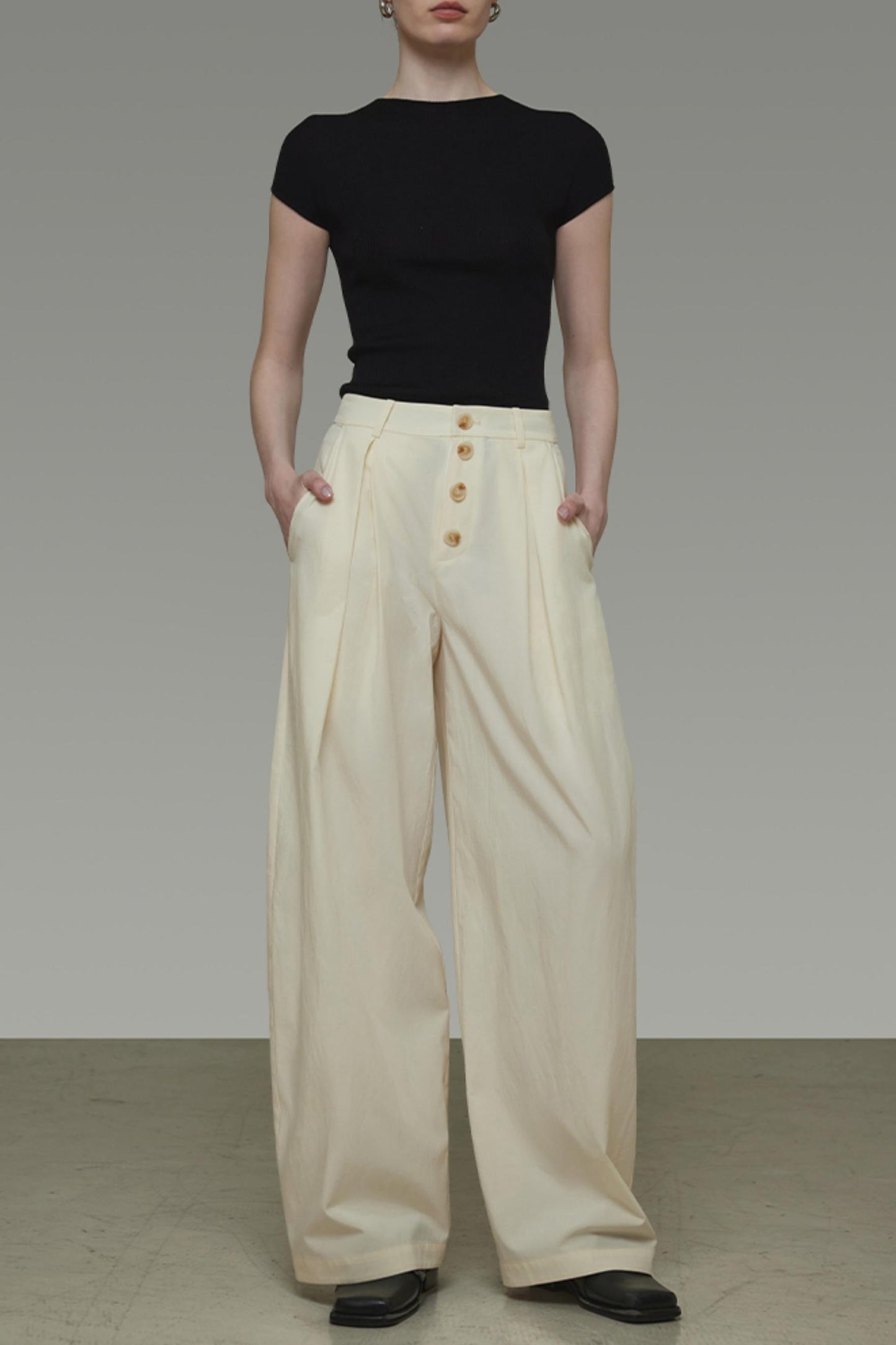 Beige Wide-Leg Trousers