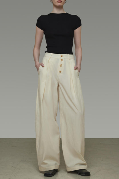 Beige Wide-Leg Trousers