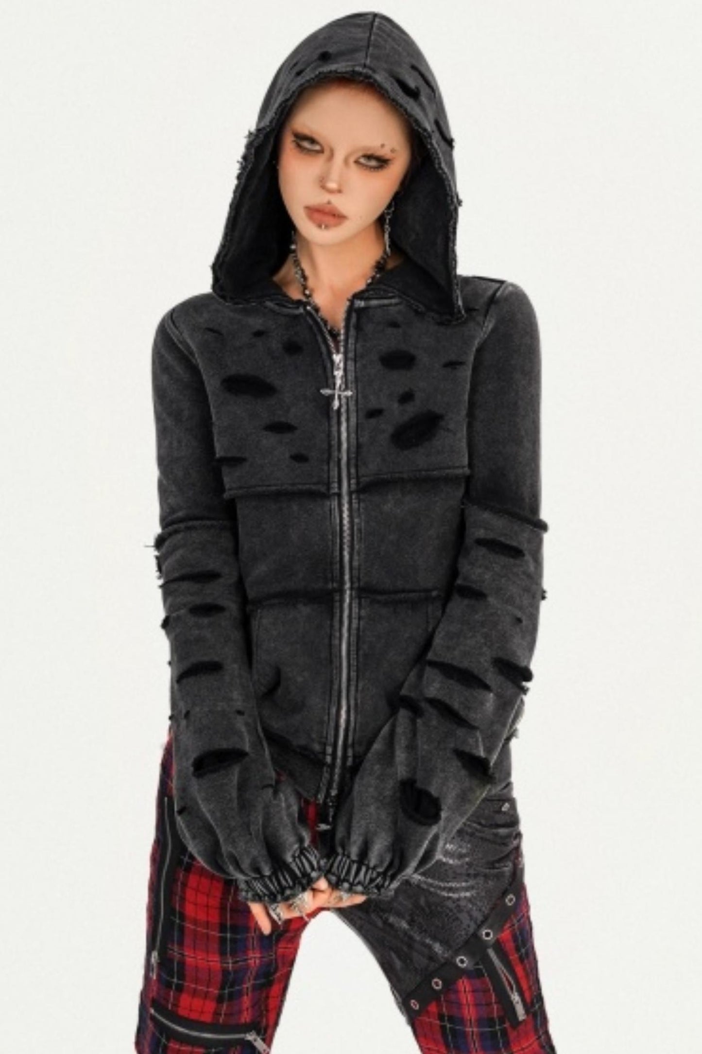 Washed Distressed Hooded Jacket