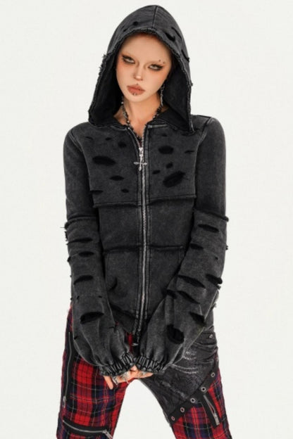 Washed Distressed Hooded Jacket