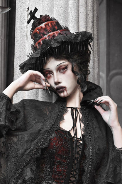 Crimson Blood Gothic Mesh Tail Hat