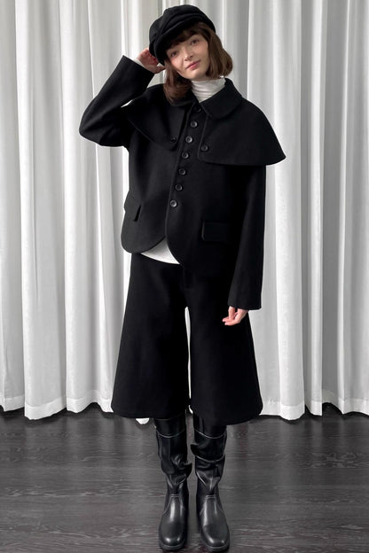 Versatile Black Woolen Suit Jacket