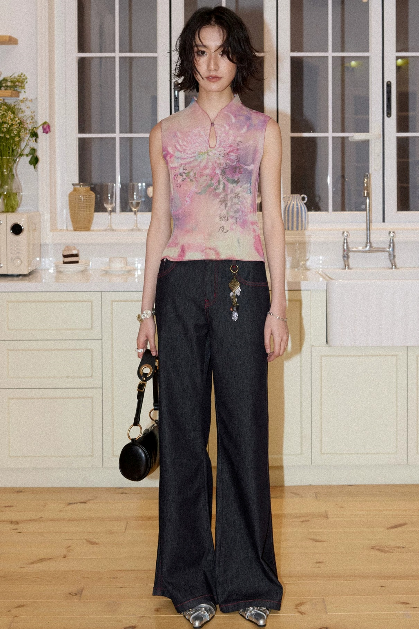 Retro Color-Blocked Flared Pants
