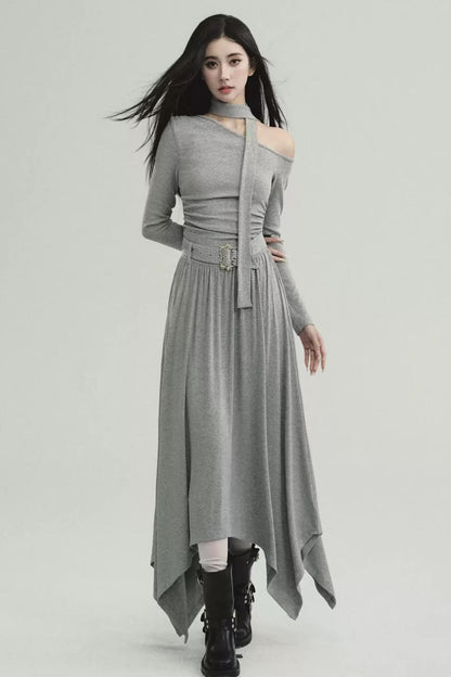 Pure Lust Knit Slanted Shoulder Dress