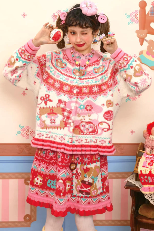 Fair Isle Mink Knit Cardigan