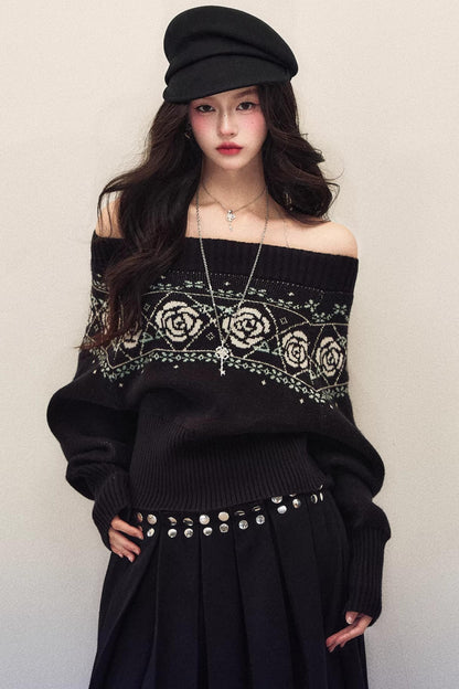 Black Rose Jacquard Sweater