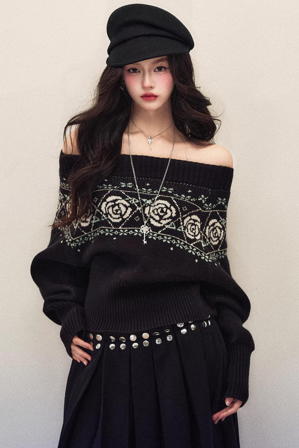 Black Rose Jacquard Sweater