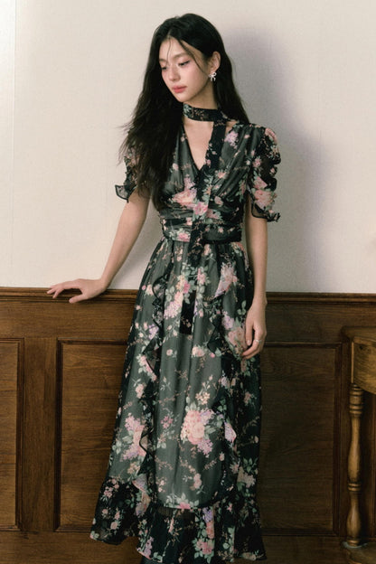 Pink Chiffon V-Neck Summer Dress