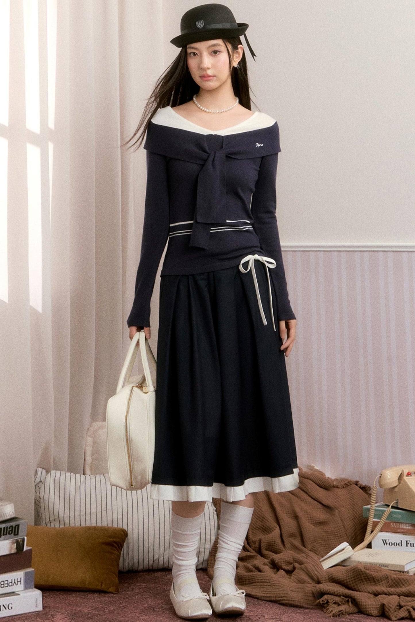 Striped Autumn Knitwear Top Set-Up