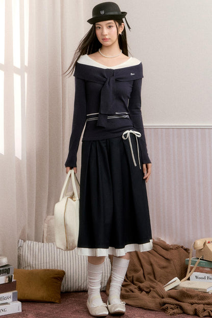 Striped Autumn Knitwear Top Set-Up