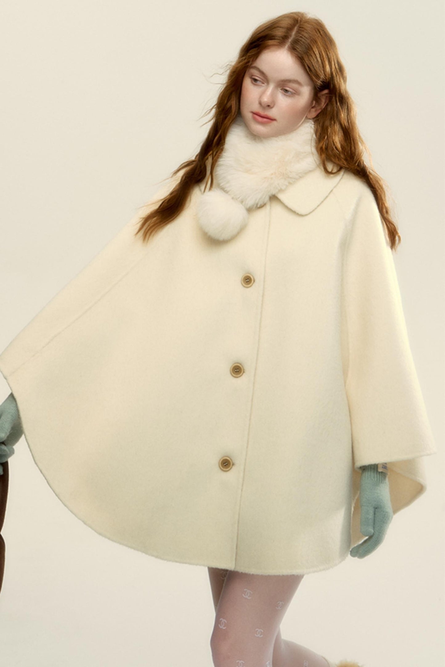 Double-Faced Wool Short Cape Coat