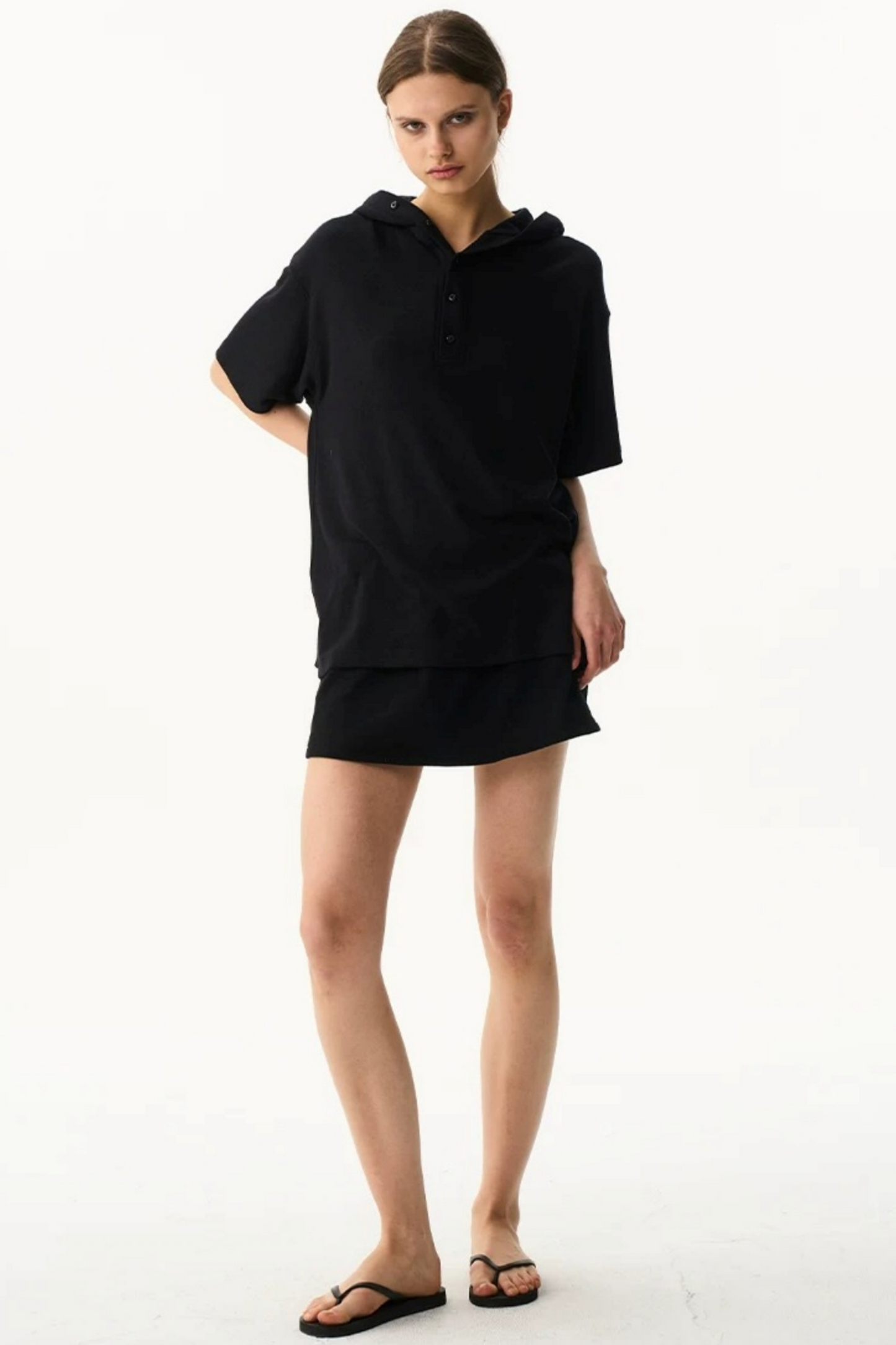 Solid Color Hooded Polo Top