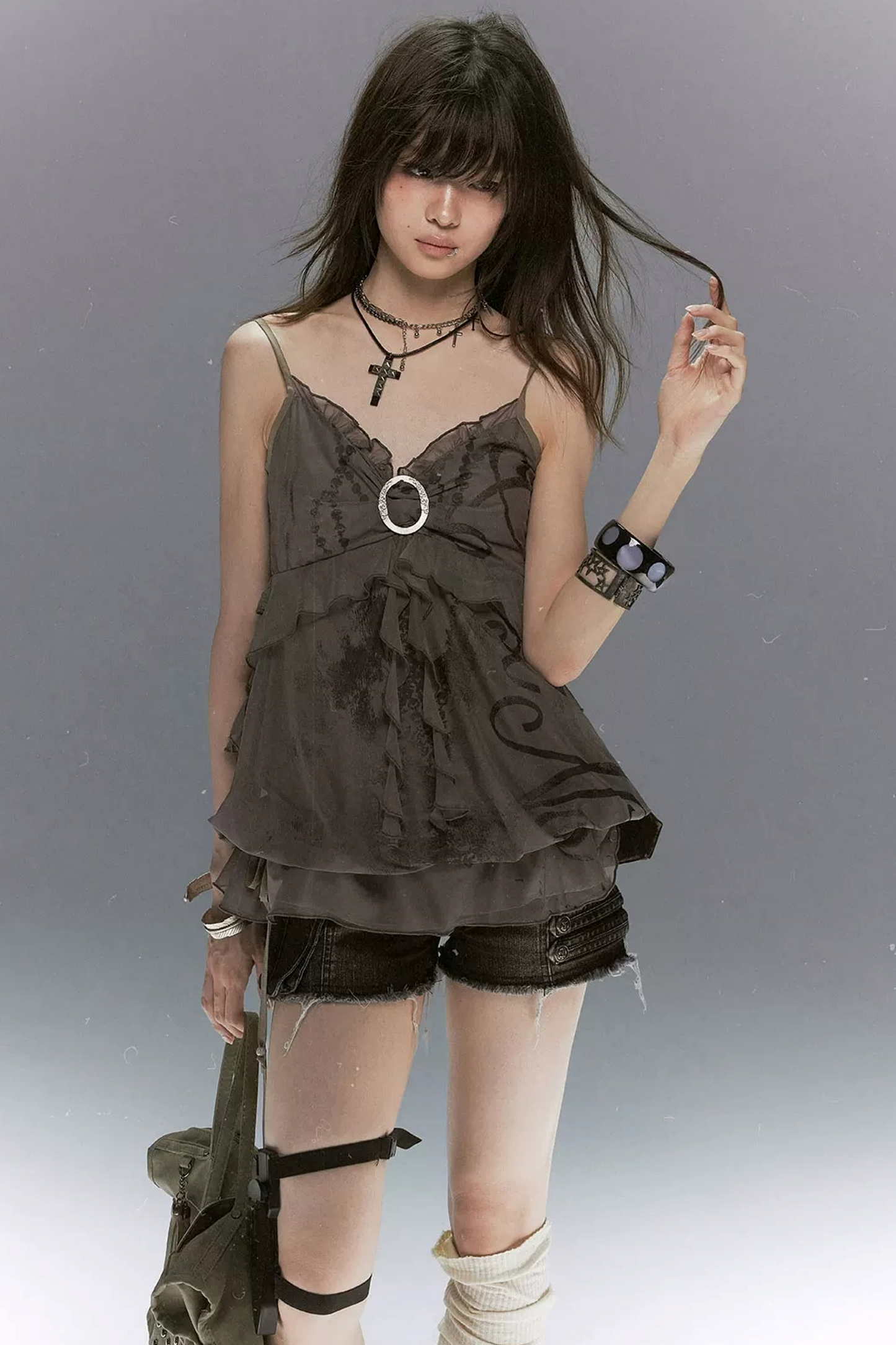 Bubble Graffiti Mesh Camisole Top