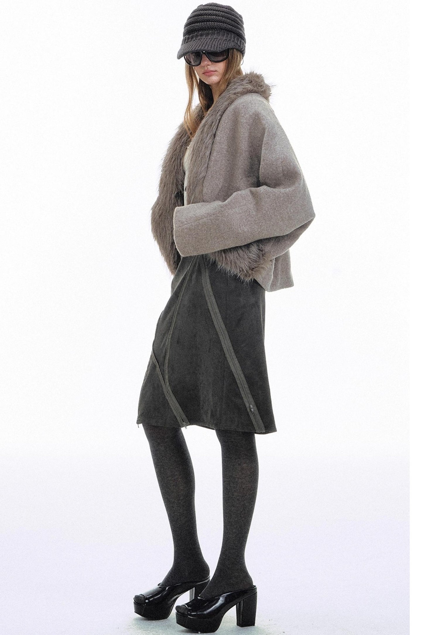 Deconstructed Zipper Leather Skirt