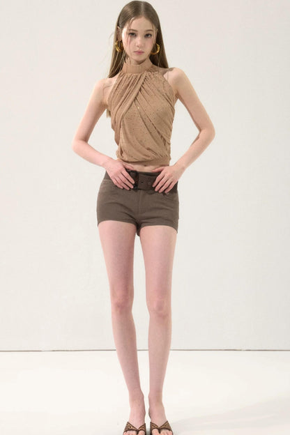 Retro Low-Waist Belted Shorts