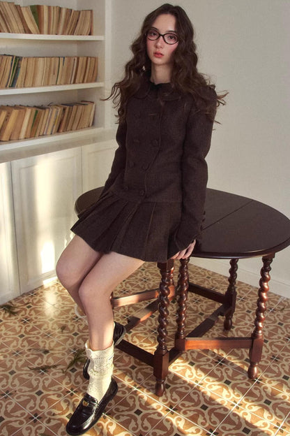 Retro Houndstooth Pleated Dress