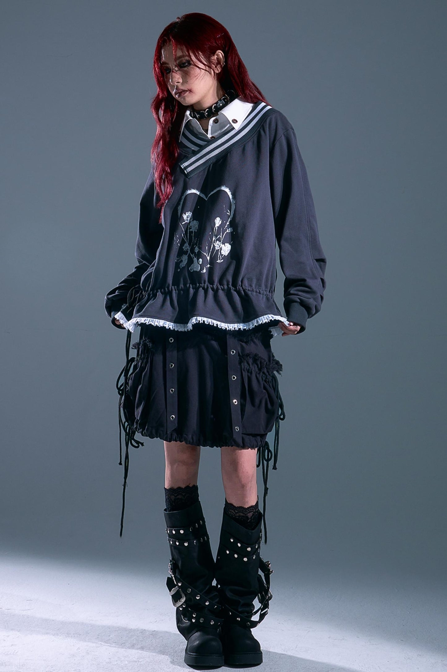 Vintage Punk Asymmetry Lace Sweatshirt