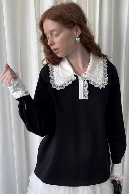Lace Panel Knitted Sweatshirt