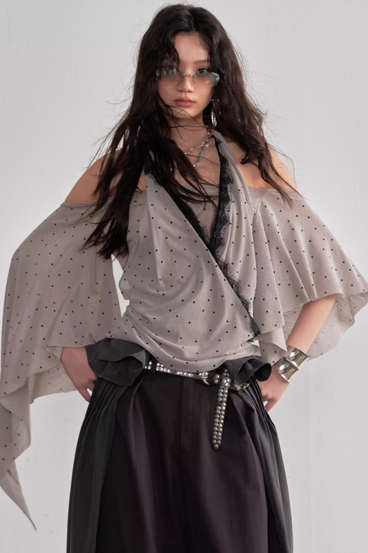 Retro Asymmetrical Polka Dot Top