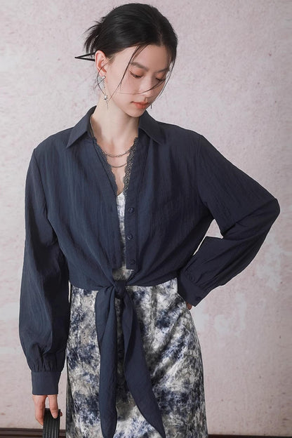 Yuanque Blue Velvet Slip Dress