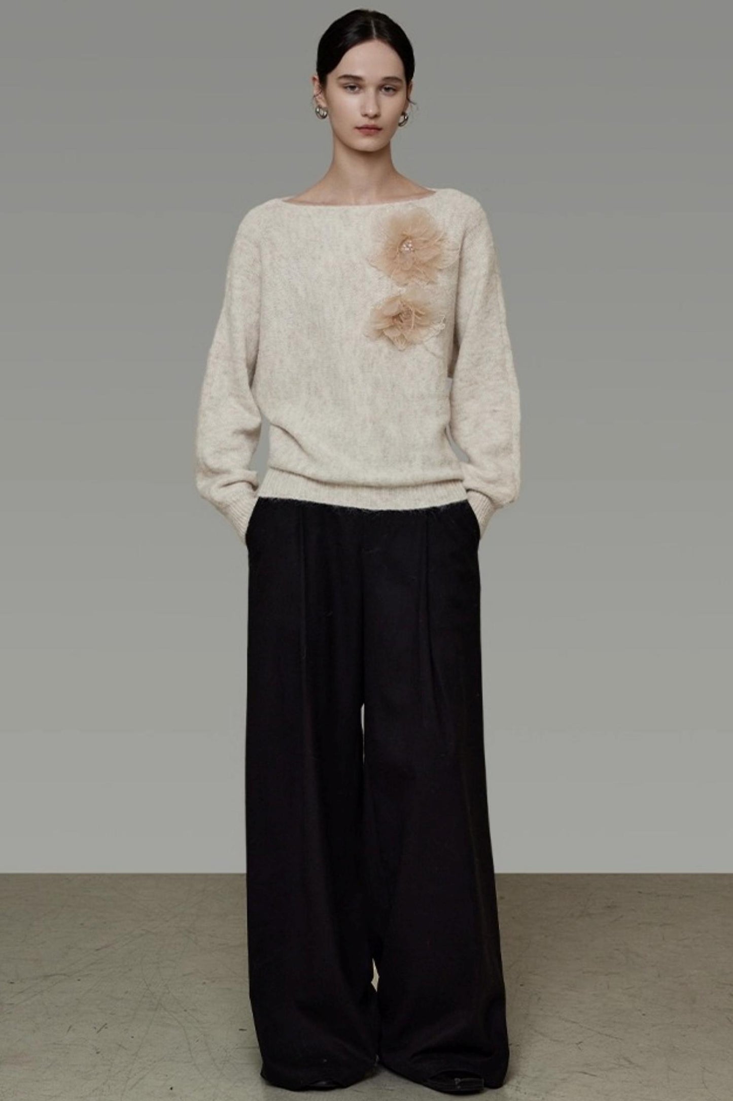 Off-Shoulder Floral Knit Top