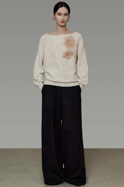 Off-Shoulder Floral Knit Top