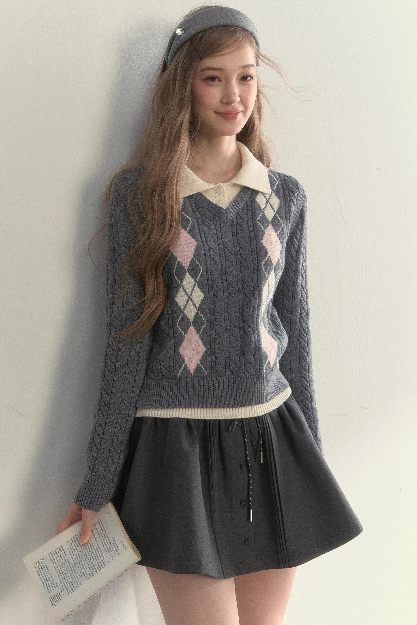 Retro Argyle Knitted Sweater
