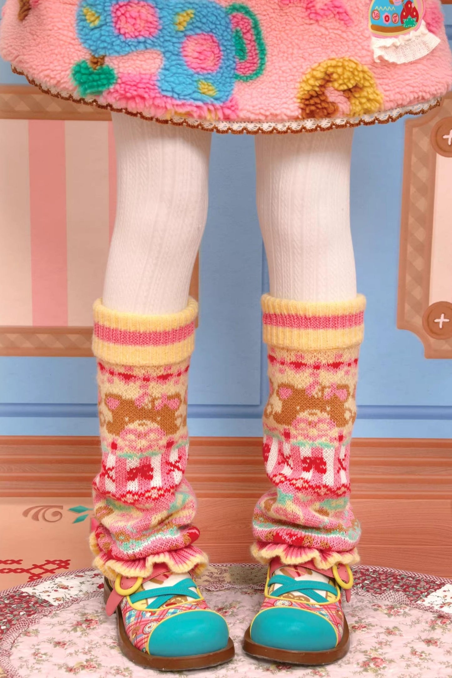 Yellow-Pink Lace Knit Warmers