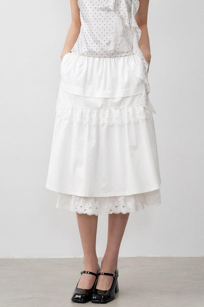 White Paneled A-Line Midi Skirt