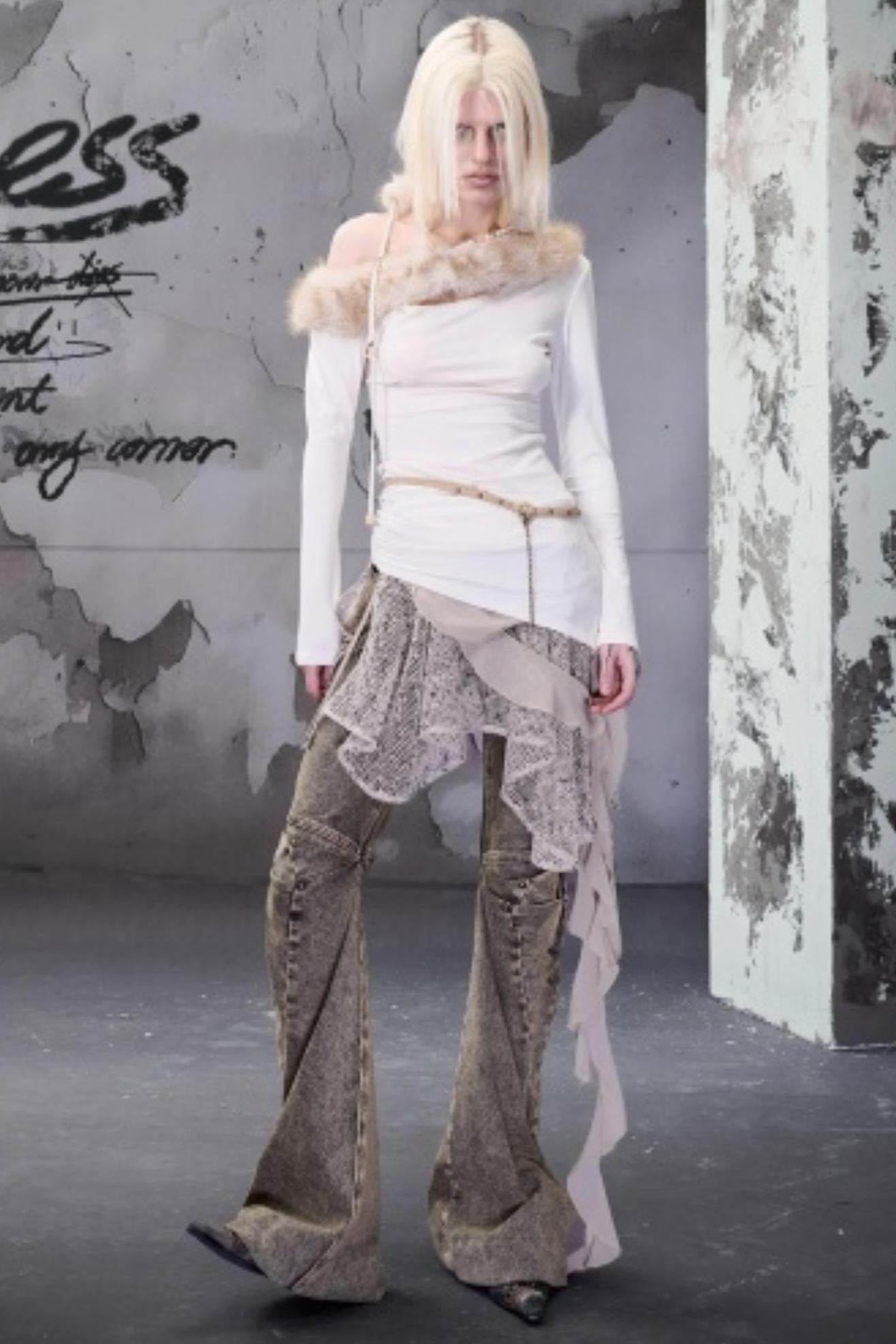 Snake Pattern Patchwork Ruffled Skirt