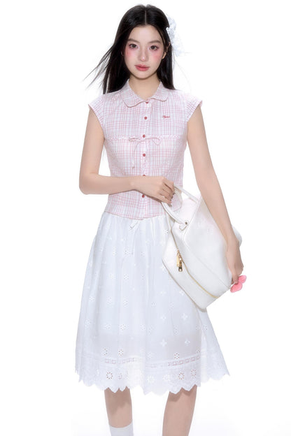 Plaid Short-Sleeve Tie Shirt