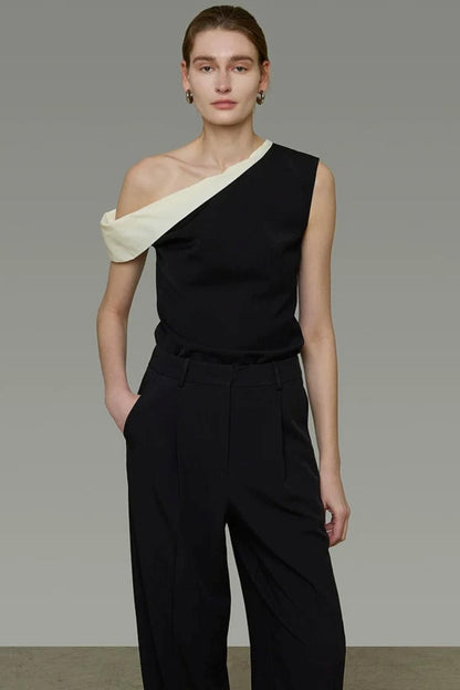 Black and White Slanted Top