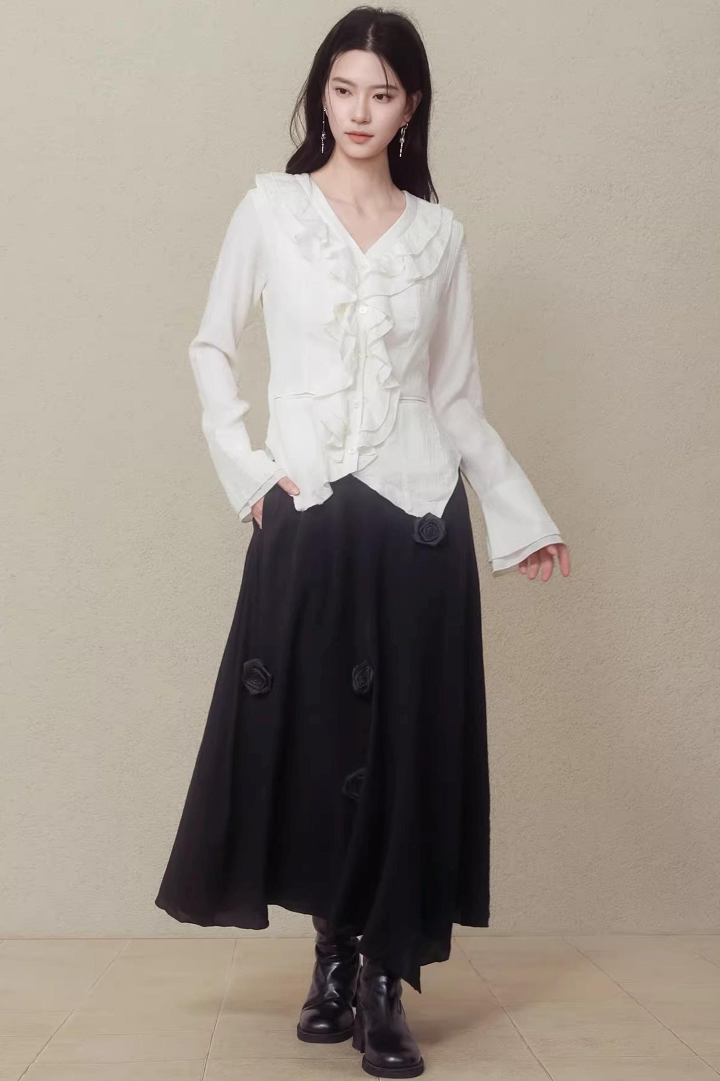 Night Black Floral Skirt