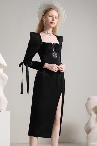 Black Hepburn-Style Diamond Evening Dress