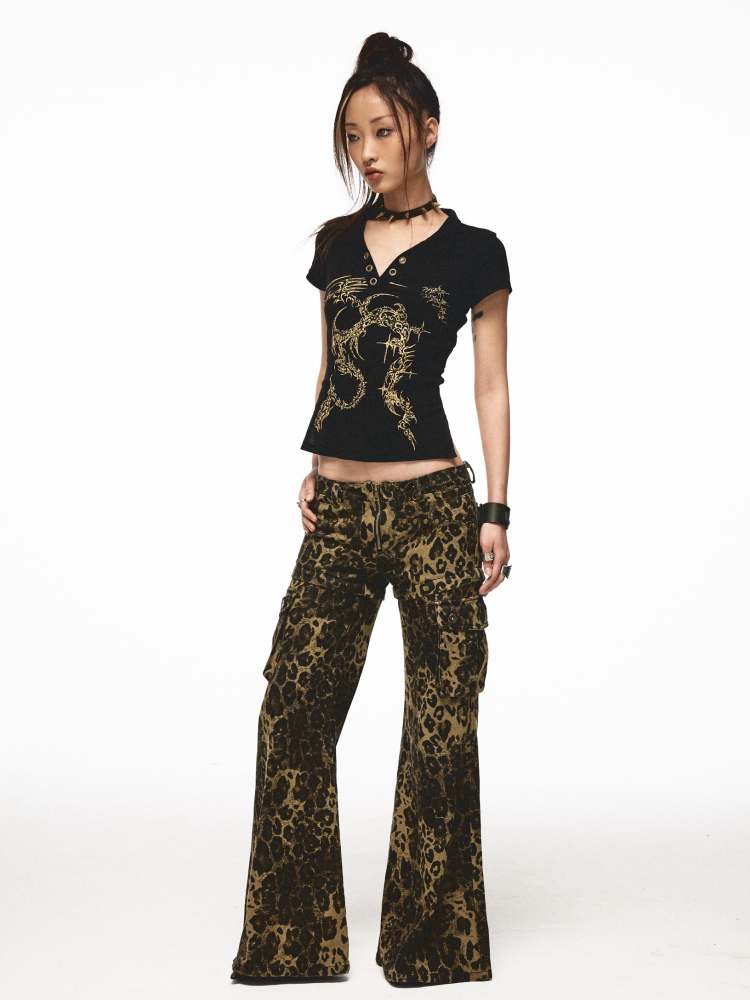 Back Open Gold Print Ribbon T-shirt