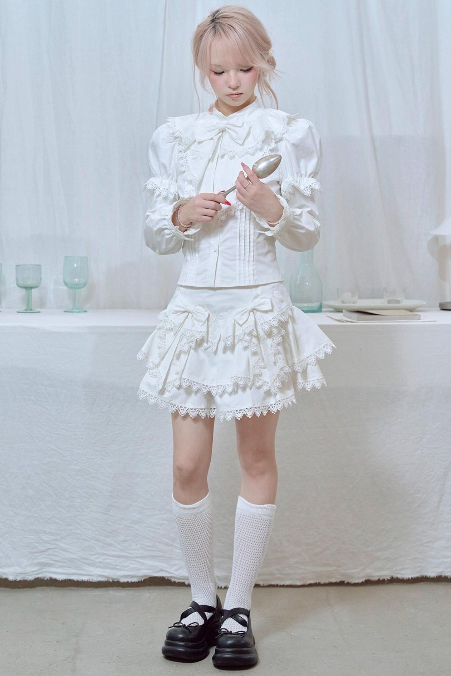 Lace Trim Bow Cake Skirt