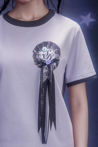 Light Purple Floral Ribbon Top