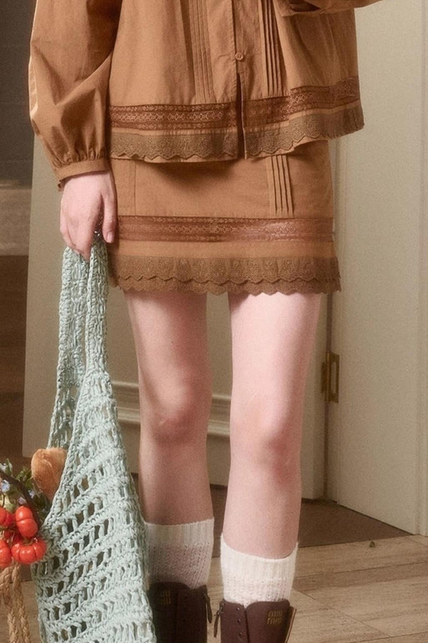 Cotton Lace Shirt With Skirt Set-Up