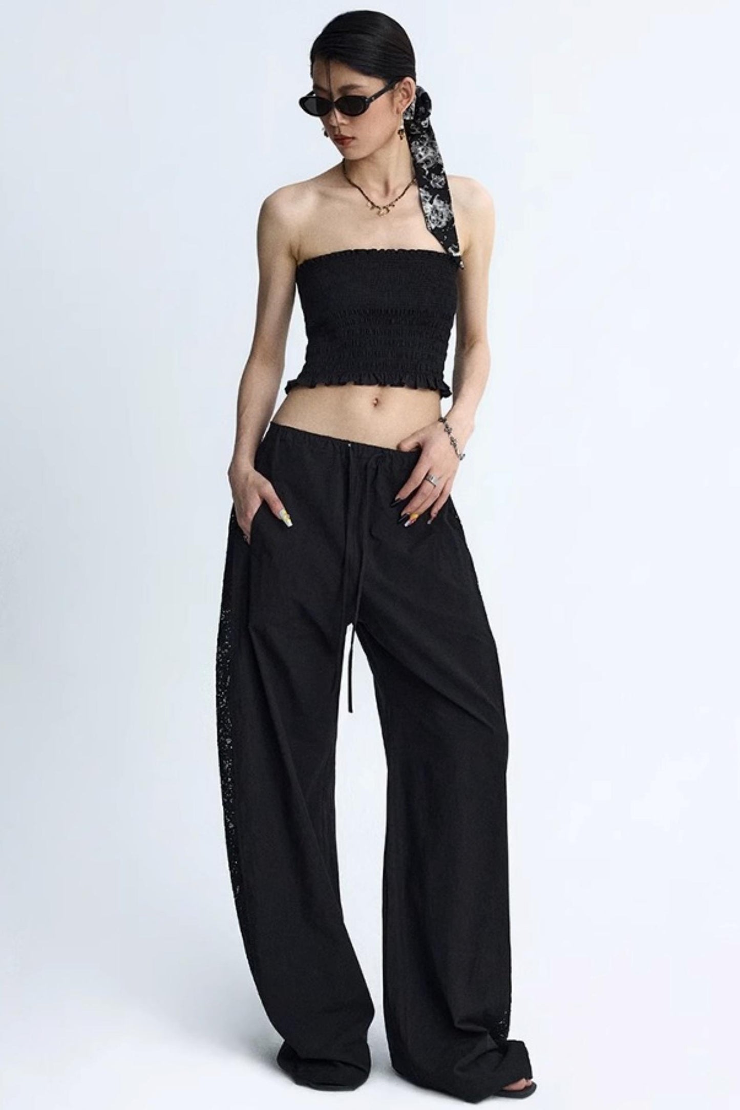 White Elasticated Waist Wide-Leg Trousers